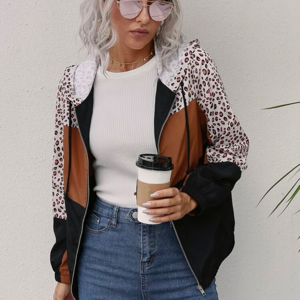 Cheetah, Brown, Black Womens Jacket